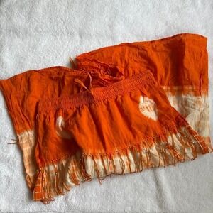 boho orange tiedye skit with fringe and beading